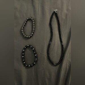Elegant Black and Silver Beaded Jewelry Set